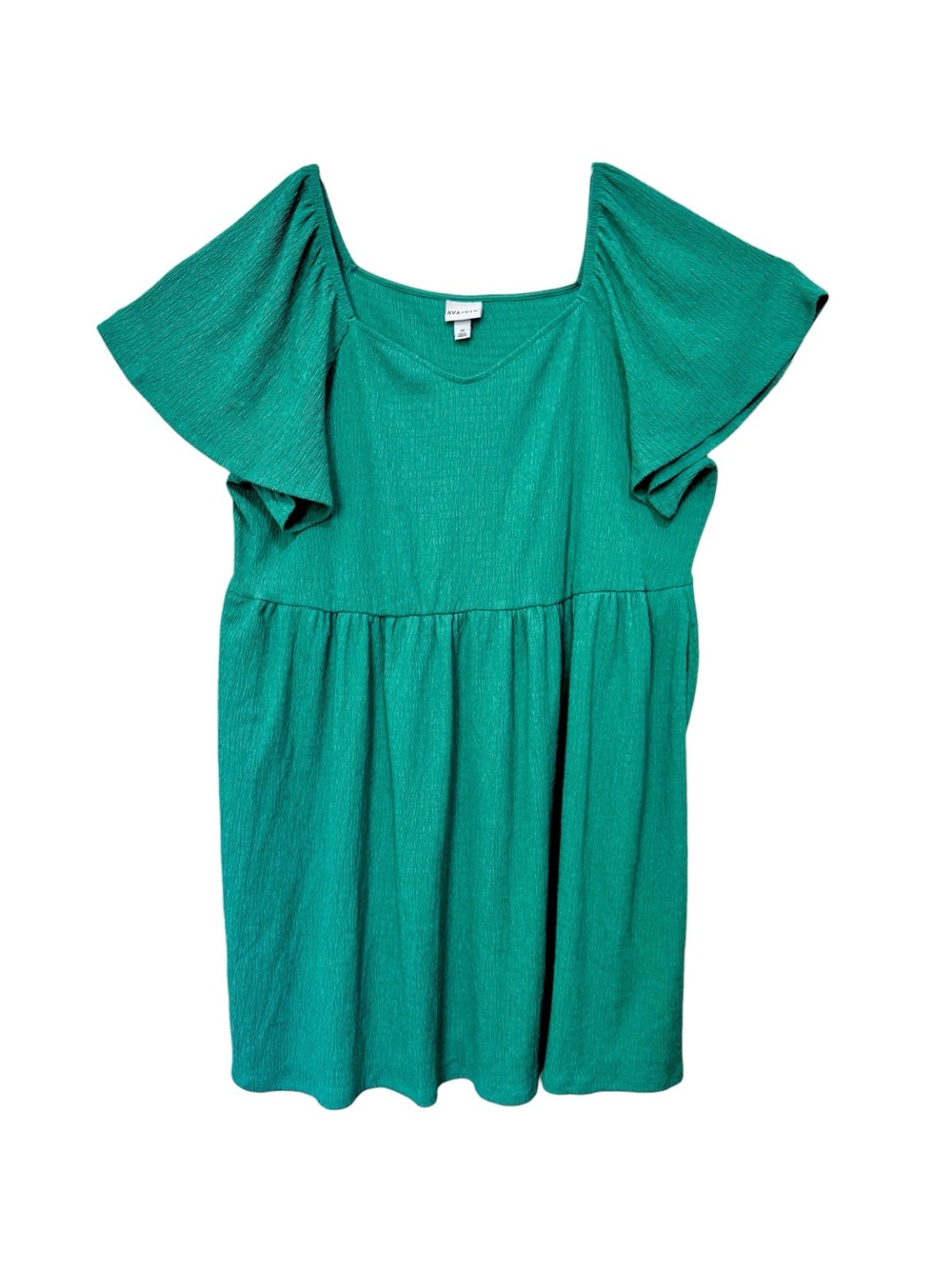 Ava & Viv Womens 3X Jade Green Flutter Short Sleeve Side Pockets Comfy Dress